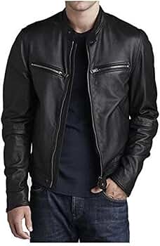 Cow Hide Men's Classic Retro Black Real Leather Motorcycle